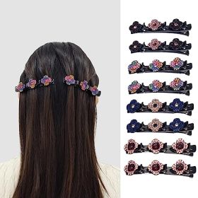 8PCS Sparkling Crystal Stone Braided Hair Clips Four-Leaf Clover Chopped Hairpin Duckbill Clip With 3 Small Clips On Top Hair Accessories Clips For Wo